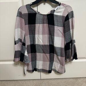 Ro & De Black/White/Pink Bell Sleeve Blouse